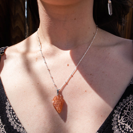 Sunstone Leaf Necklace