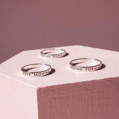sterling silver ring, sterling silver jewelry, keep moving forward ring, keep moving forward, inspirational jewelry