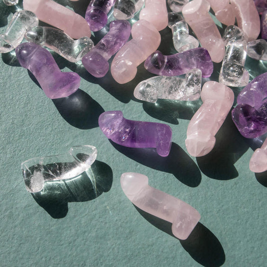 amethyst, clear quartz, quartz, rose quartz, mini phallus, mini penis, crystal penis, amethyst penis, quartz penis, clear quartz penis, rose quartz penis, crystal phallus