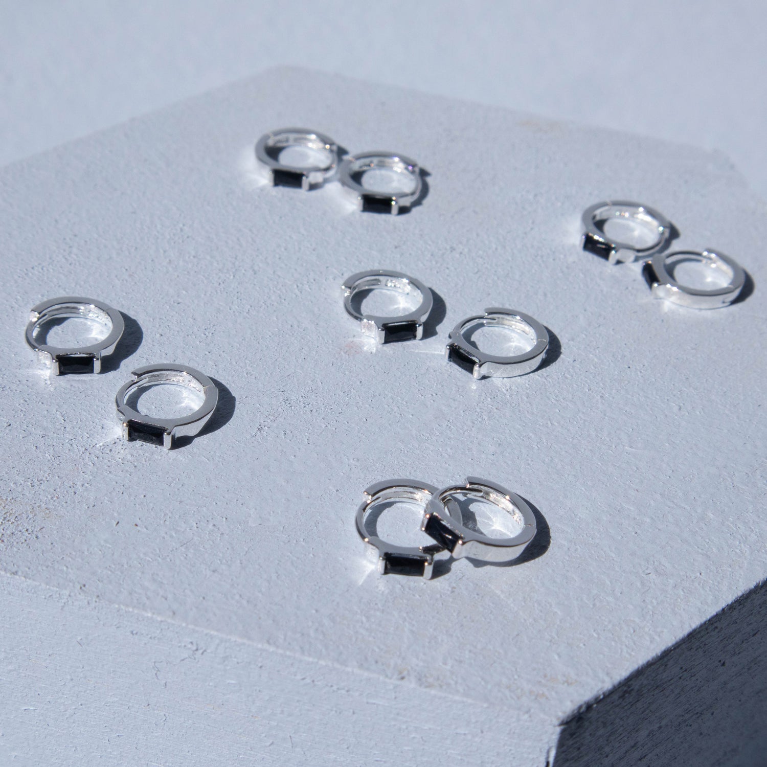 Black Cubic Zirconia on Silver Huggie Hoop Earrings – Kailua Crystals