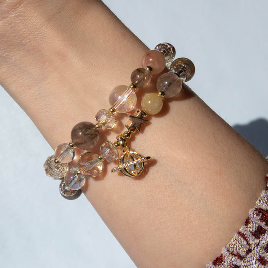 shiny planet charm bracelet, crystal bracelet, gemstone bracelet, crystal jewelry, gemstone jewelry, planet bracelet