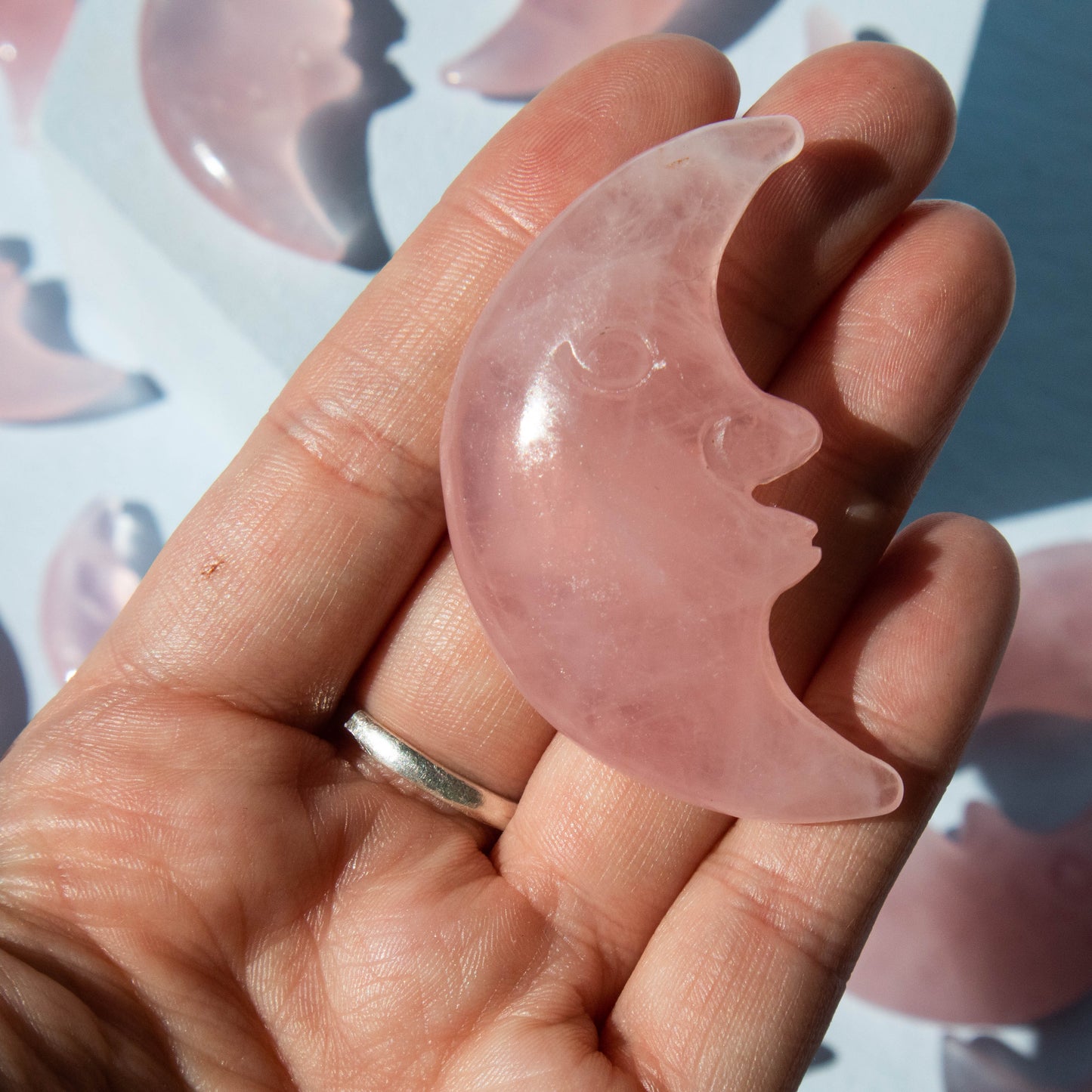 Rose Quartz Moon Face 2"