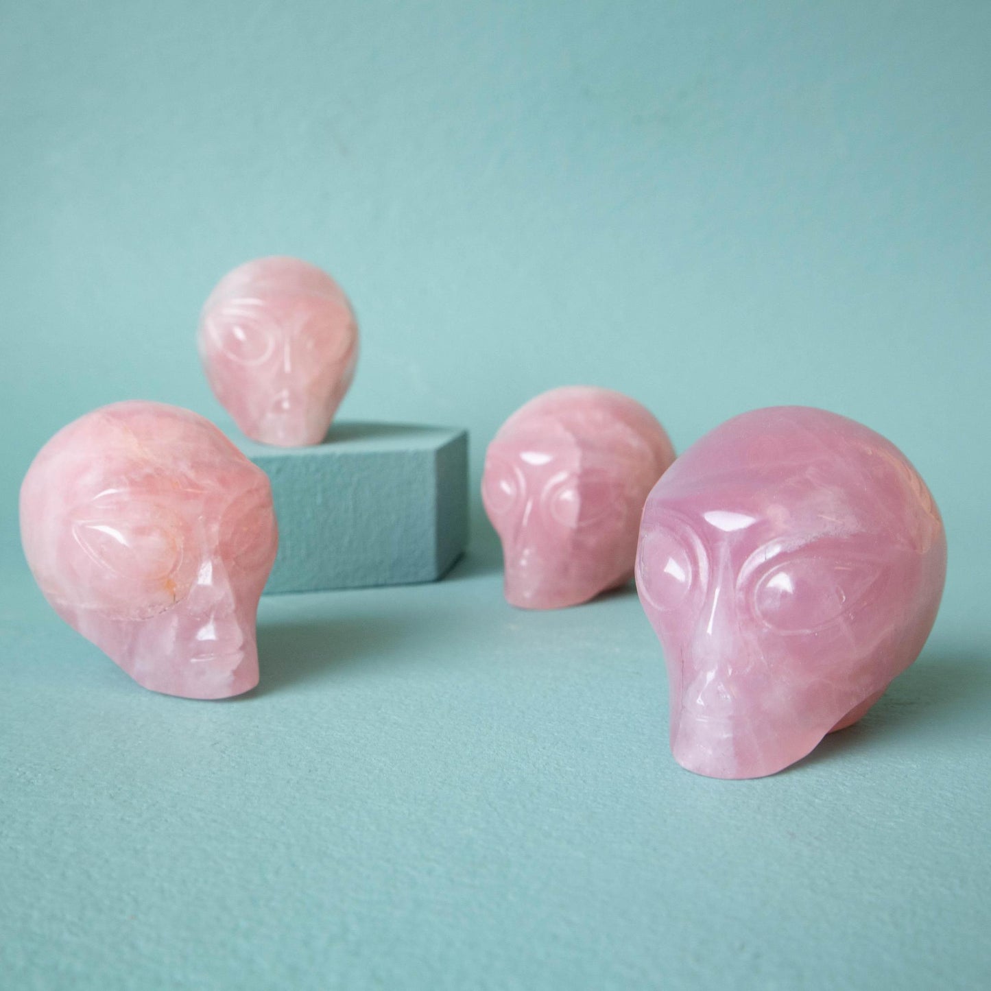 Rose Quartz Alien Skull