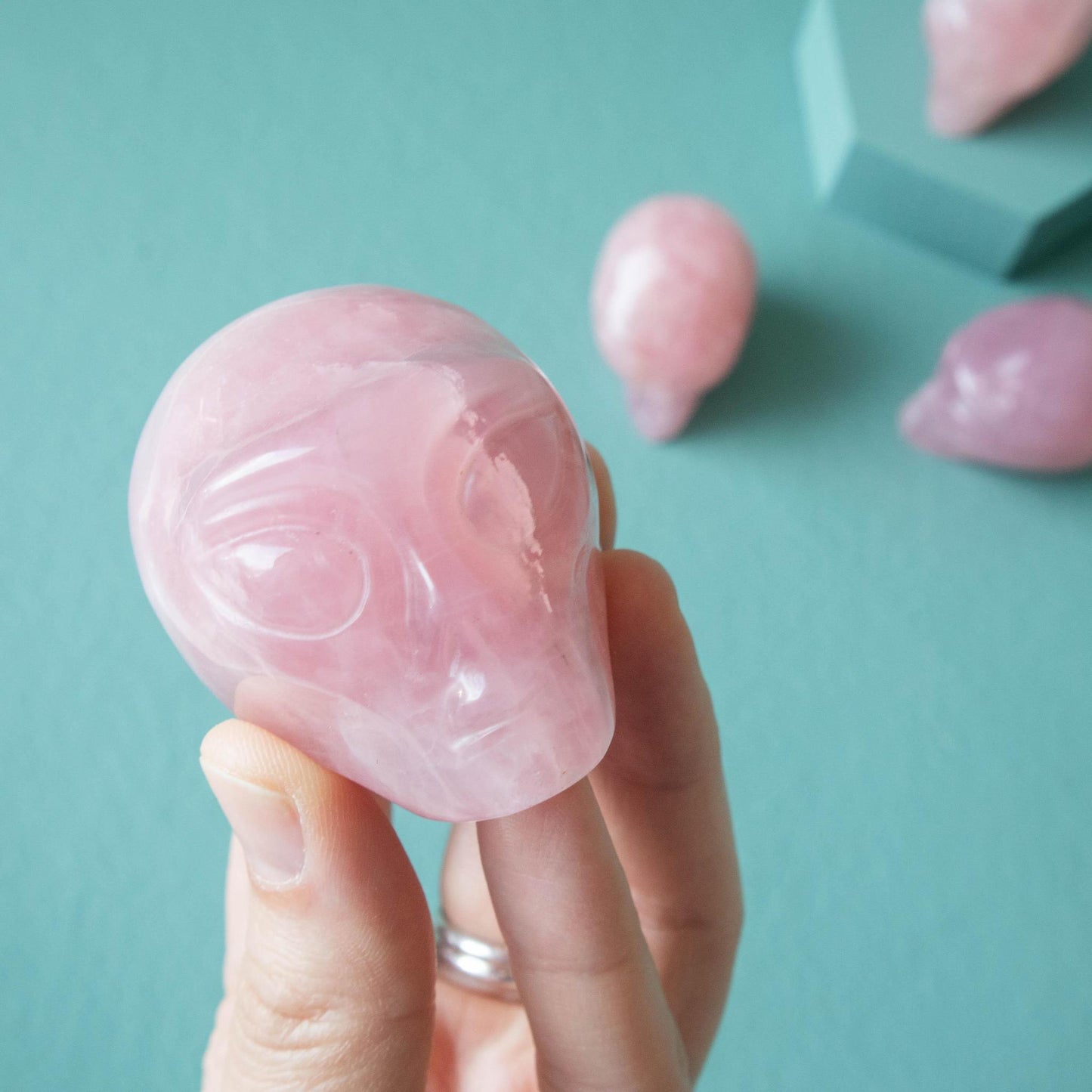 Rose Quartz Alien Skull